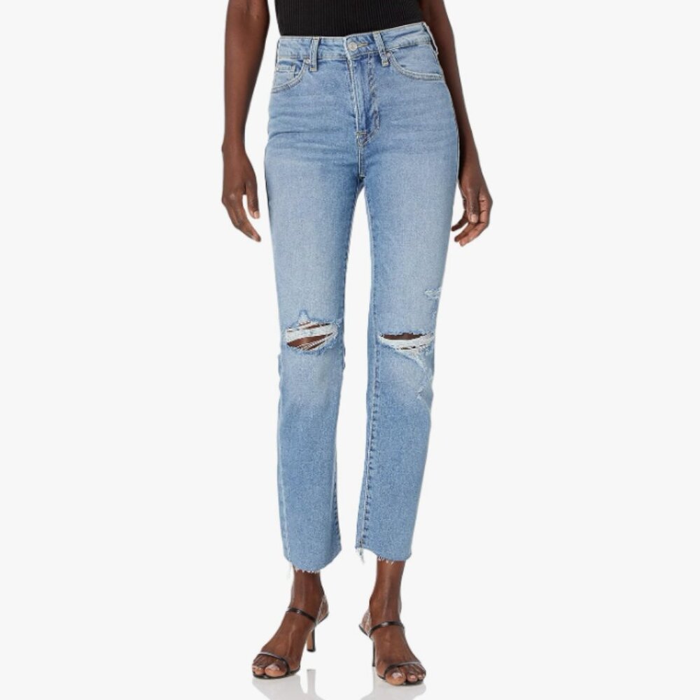 True Religion W 29 Cut Off Frayed Starr High Rise Straight Leg Cropped Jeans